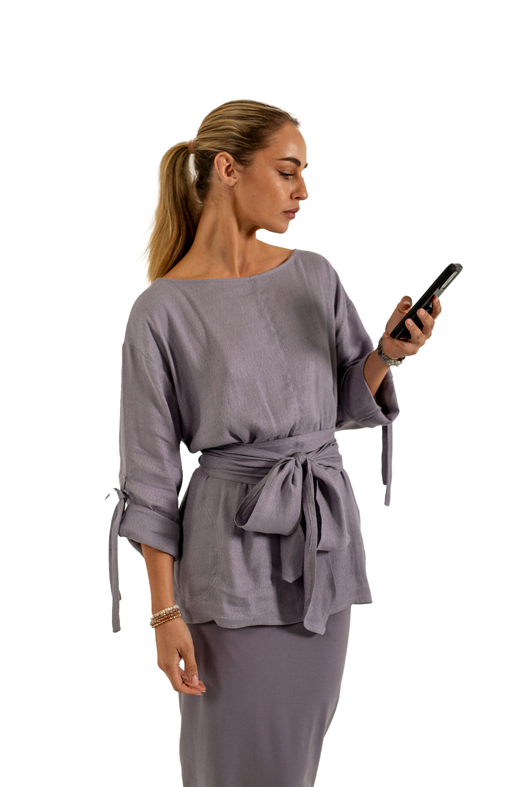 Sandy Italian Linen Tunic (Silver frost)