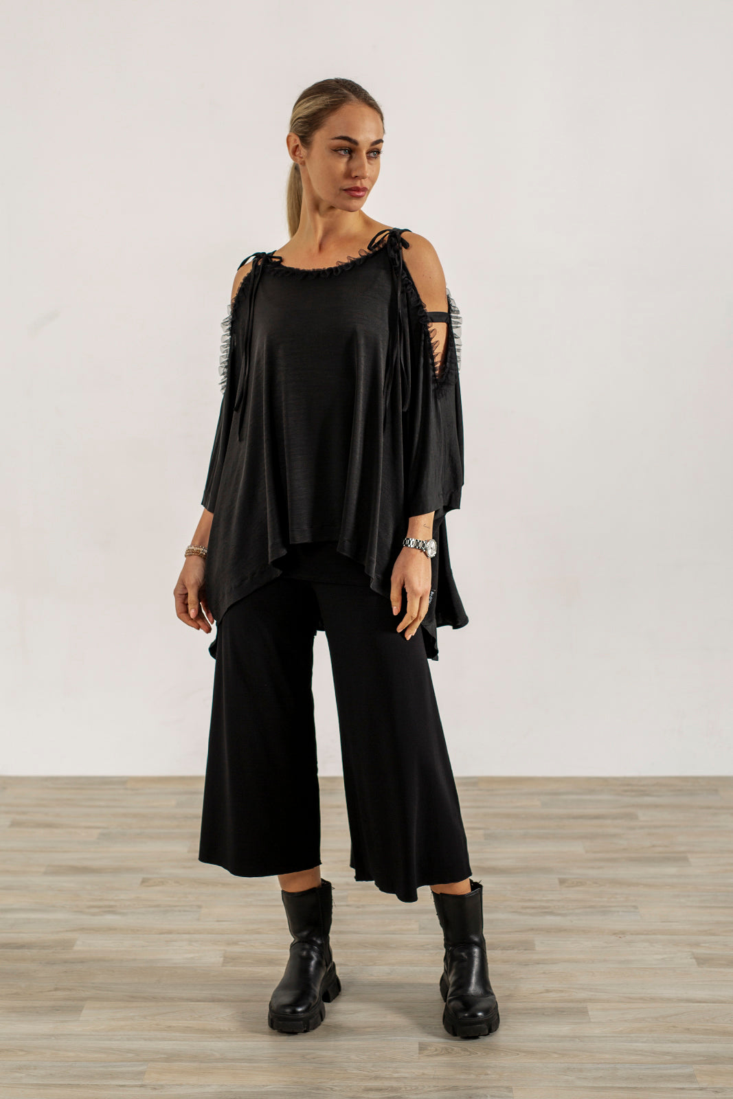 Black Ellen Viscose Jersey Crop Palazzos (narrow)