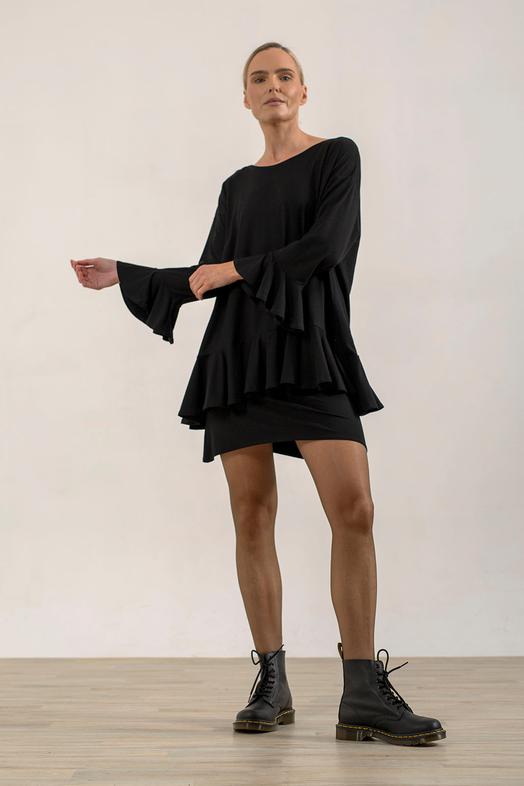 Blair Viscose Jersey Oversize Frill Hem Tunic (Black)