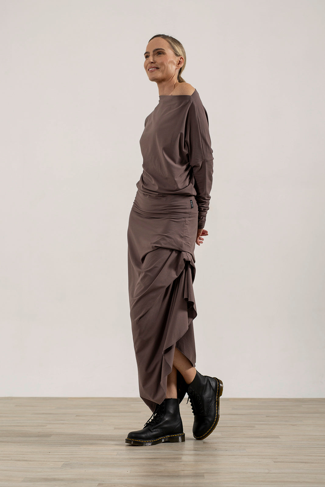 Harper Viscose Jersey Asymetrical Skirt (Mink)