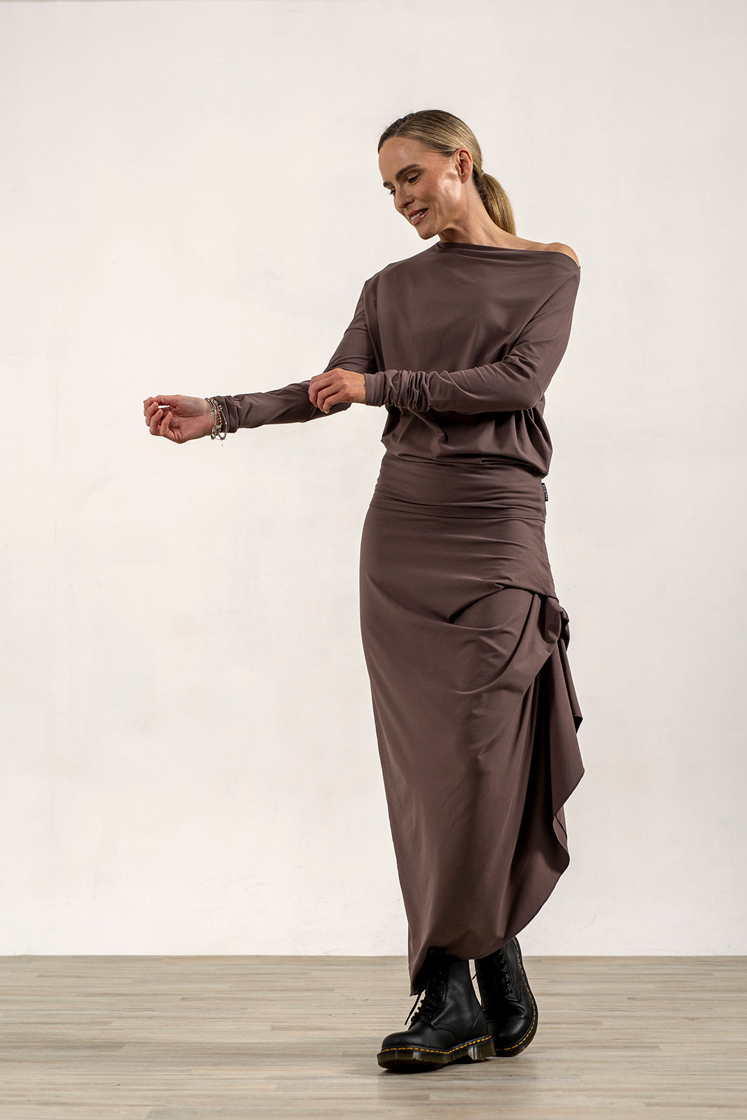 Harper Viscose Jersey Asymetrical Skirt (Mink)