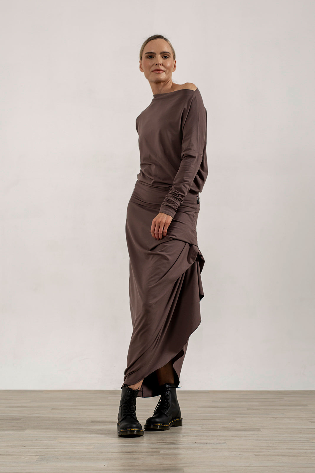 Harper Viscose Jersey Asymetrical Skirt (Mink)