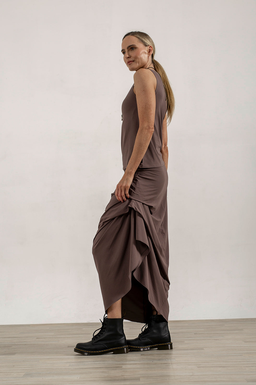 Harper Viscose Jersey Asymetrical Skirt (Mink)