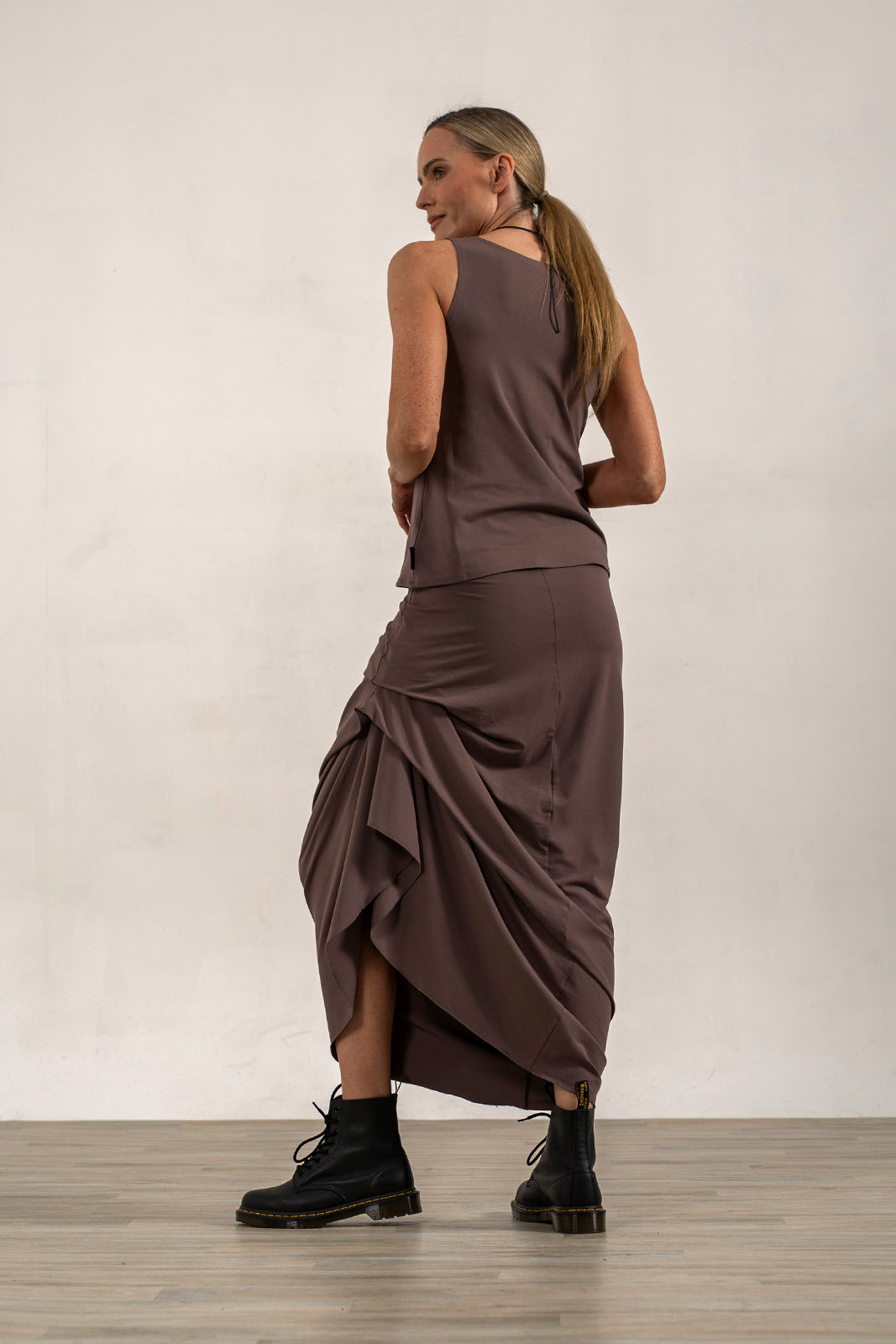 Harper Viscose Jersey Asymetrical Skirt (Mink)