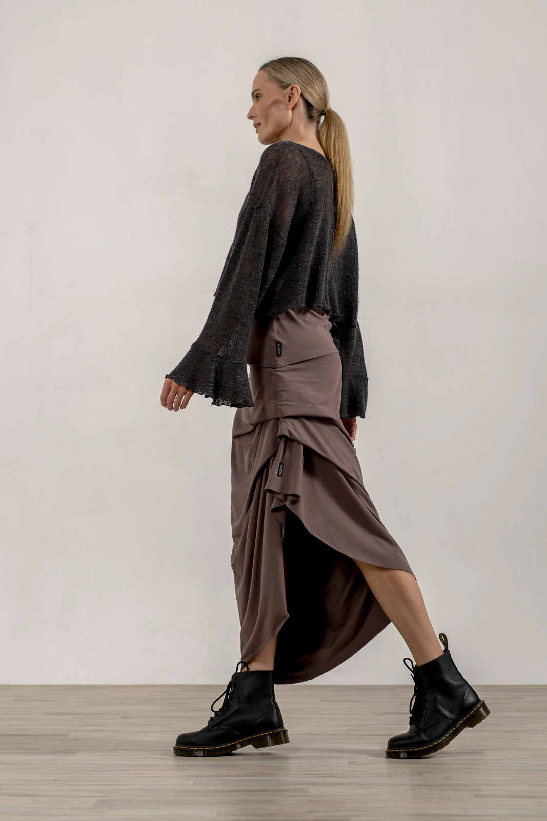 Harper Viscose Jersey Asymetrical Skirt (Mink)
