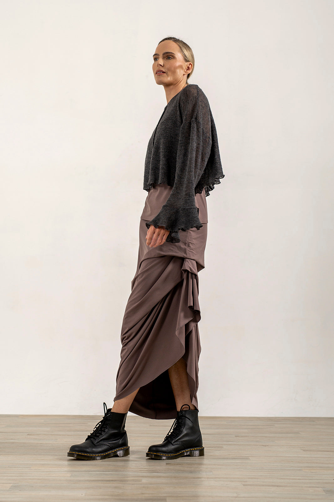 Harper Viscose Jersey Asymetrical Skirt (Mink)