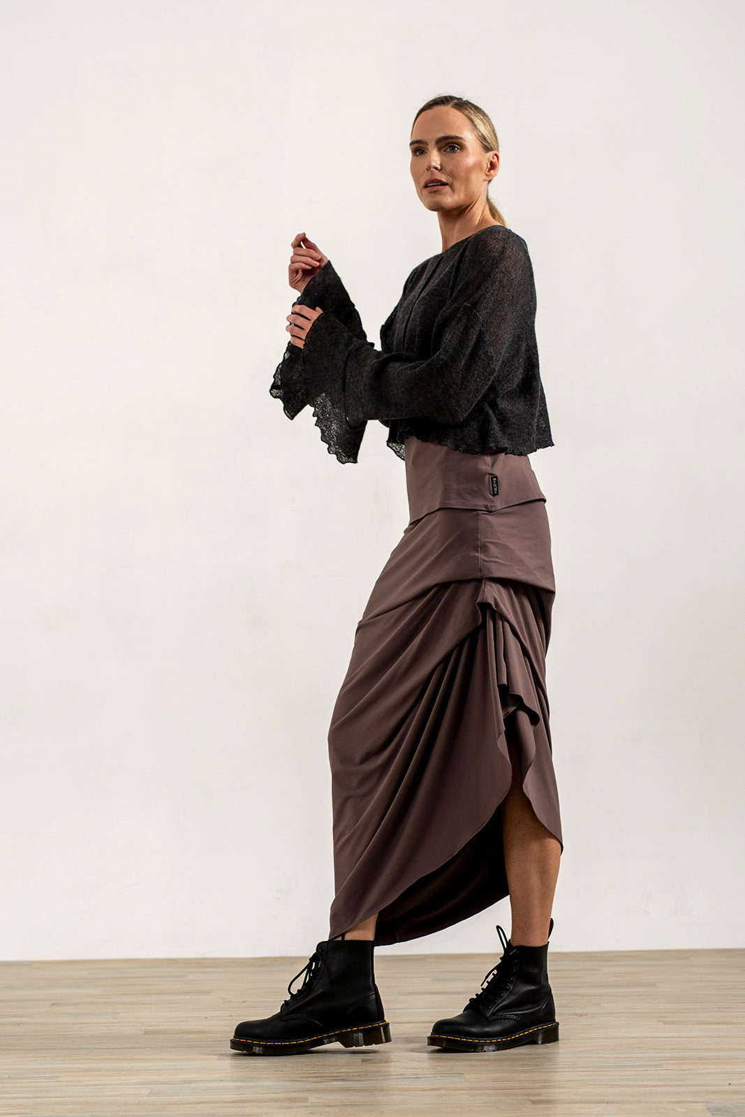 Harper Viscose Jersey Asymetrical Skirt (Mink)