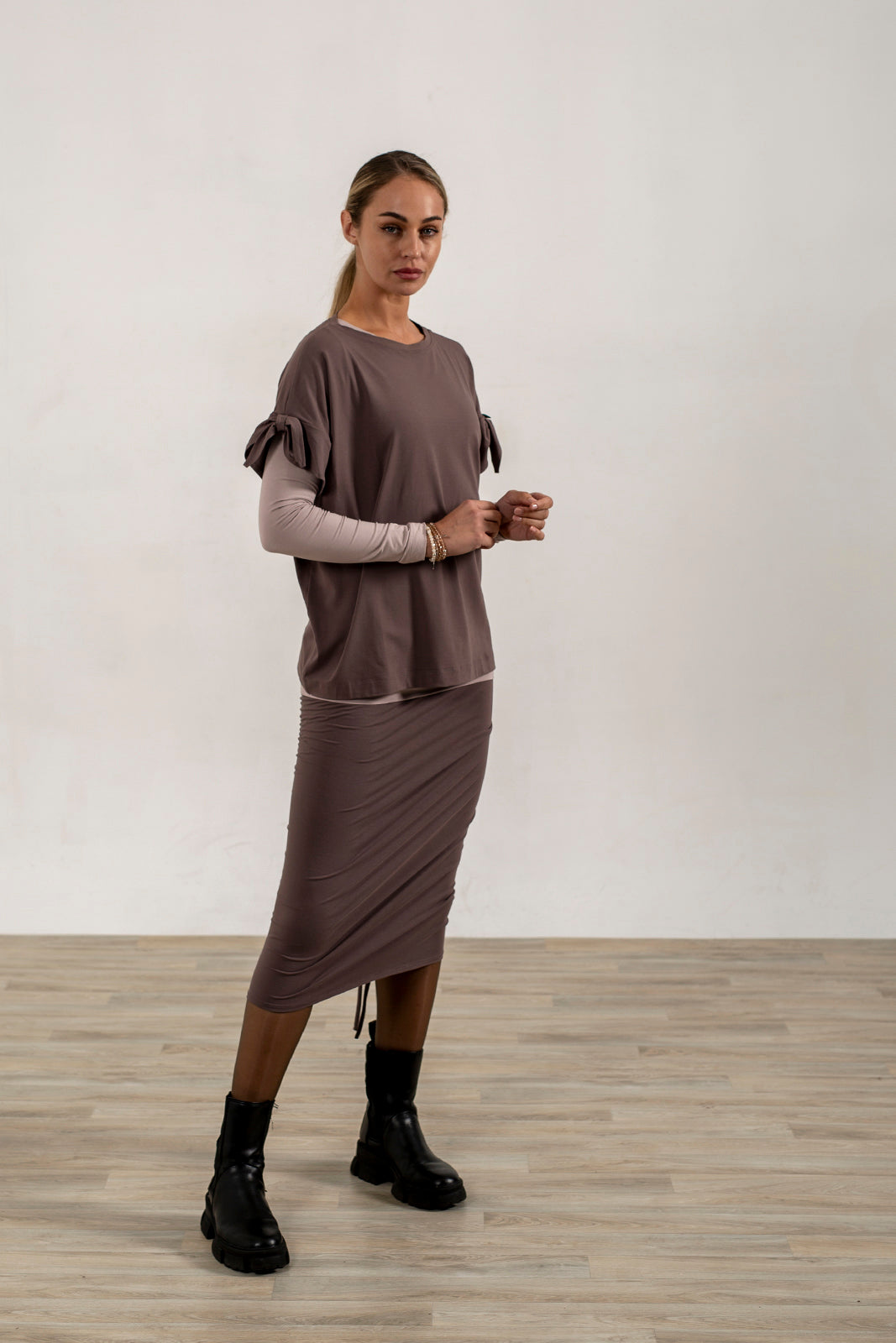 Shannon Viscose Jersey Drawstring Skirt (mink)