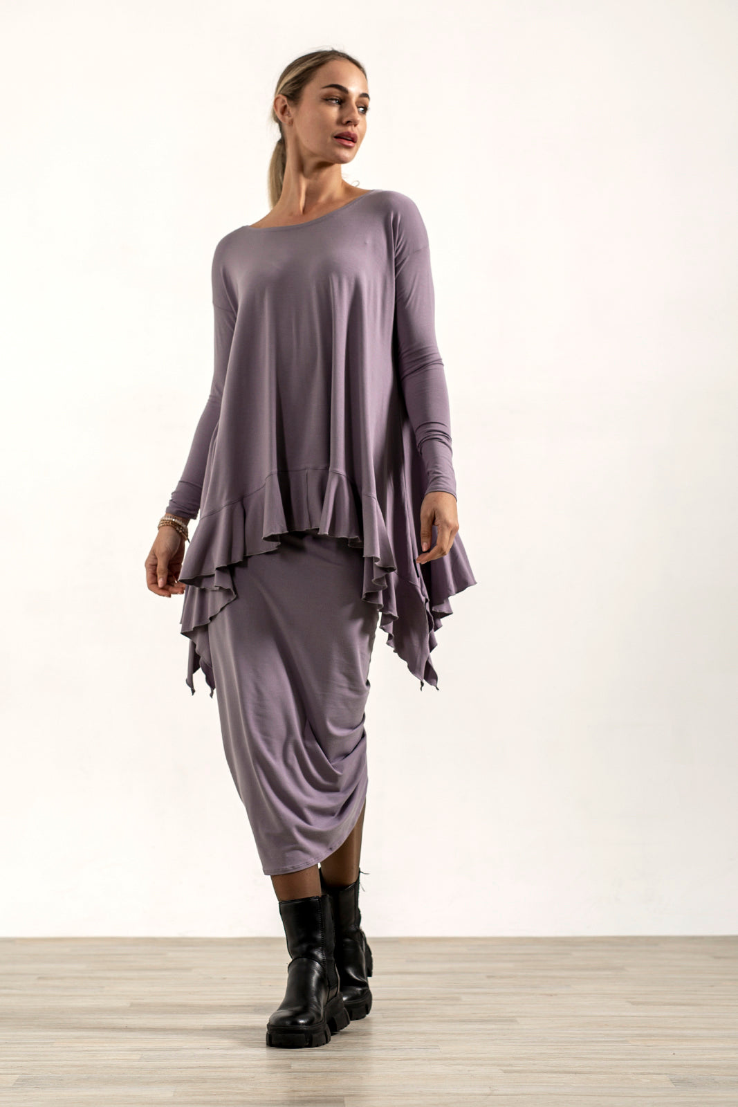 Shannon Viscose Jersey Drawstring Skirt (Silver frost)