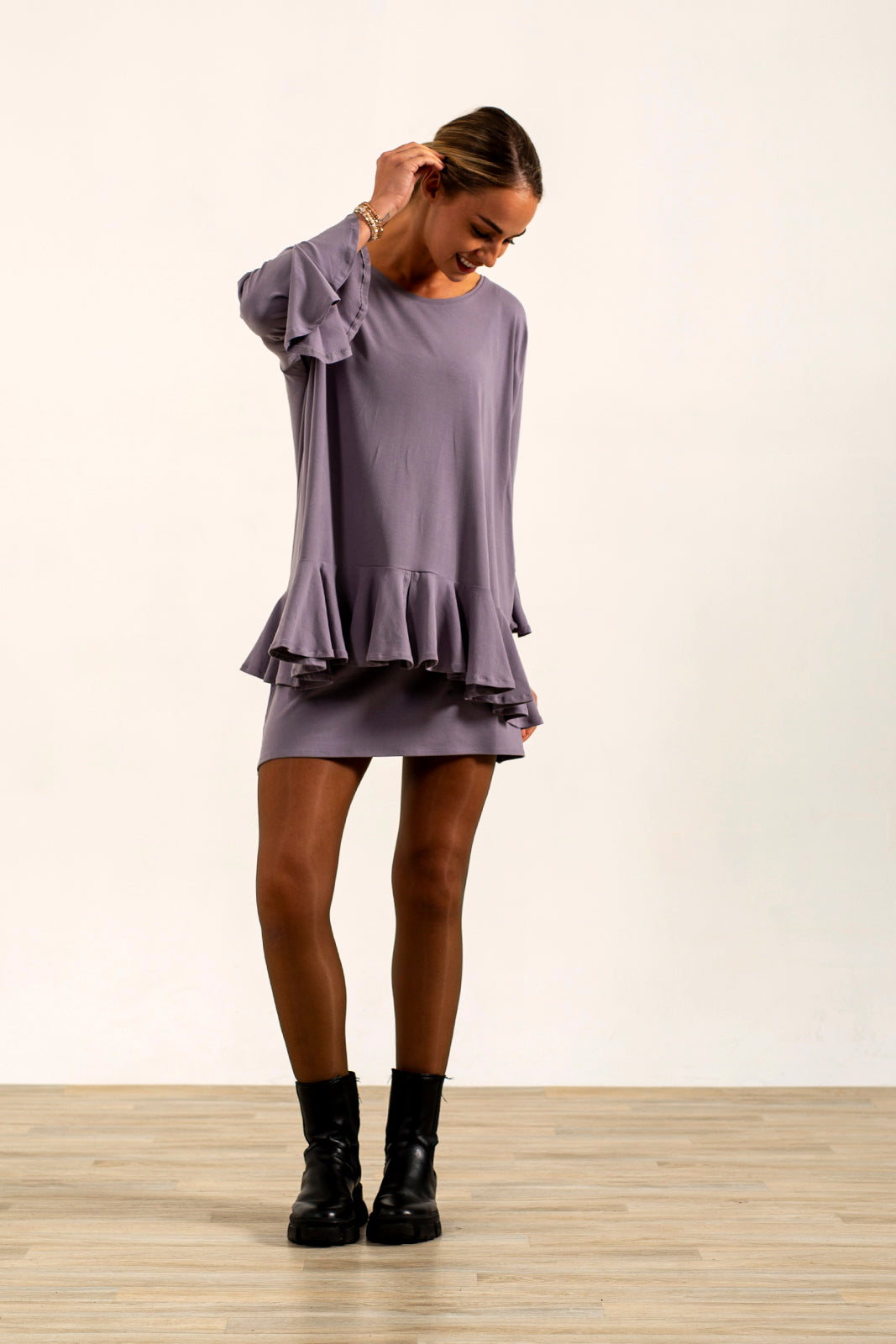 Blair Viscose Jersey Oversize Frill Hem Tunic (Silver Frost)