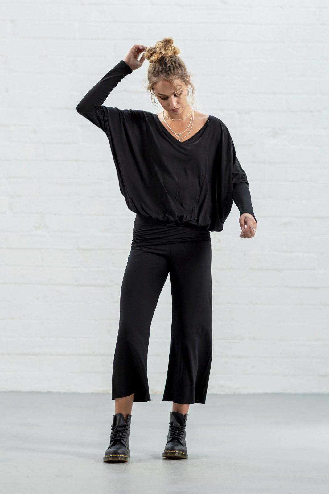 Black Ellen Viscose Jersey Crop Palazzos (narrow)