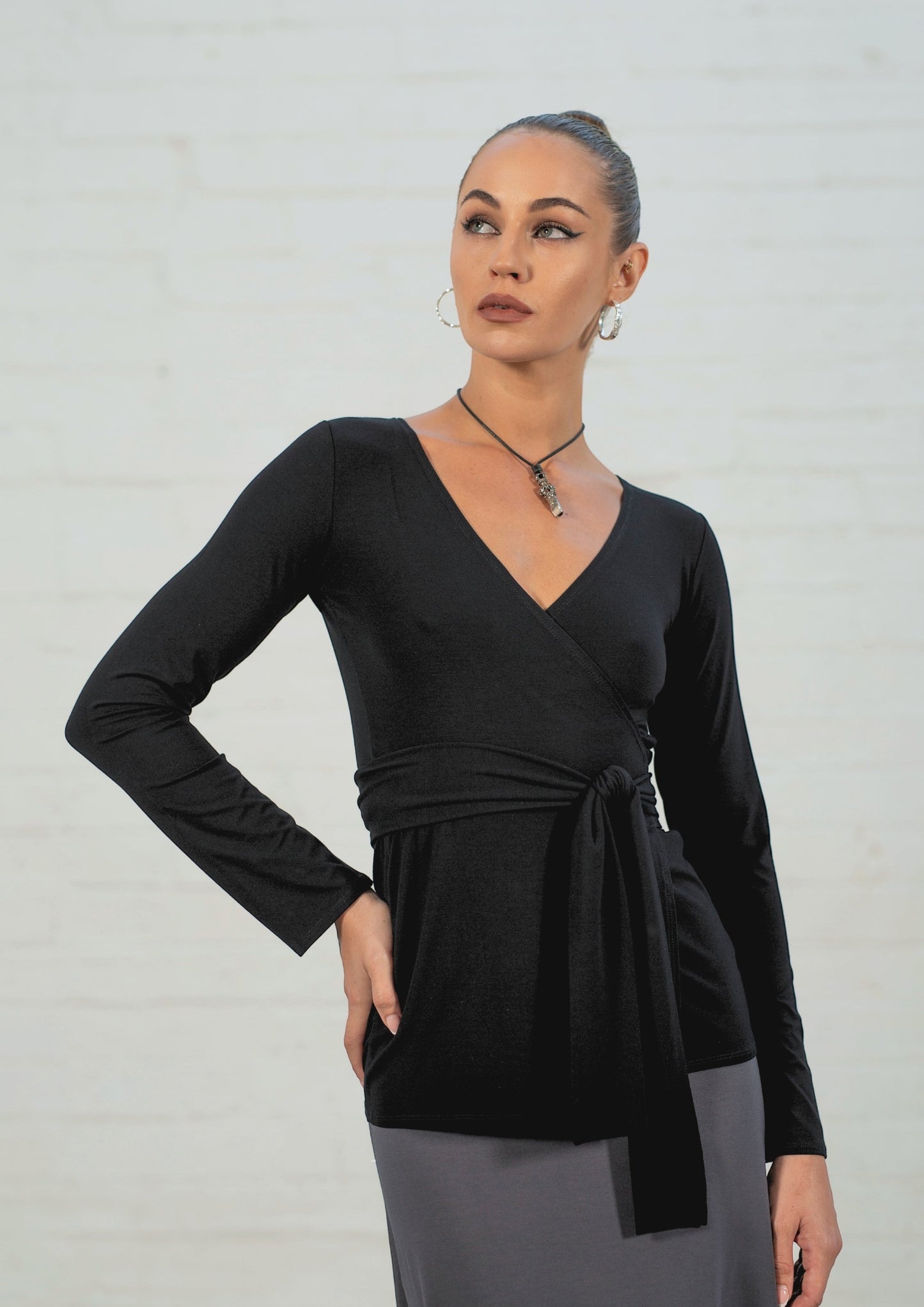 Black Morticia Wrap Top