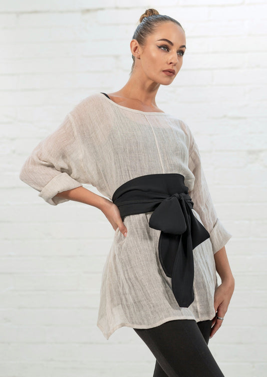 The Black Linen Sash Belt