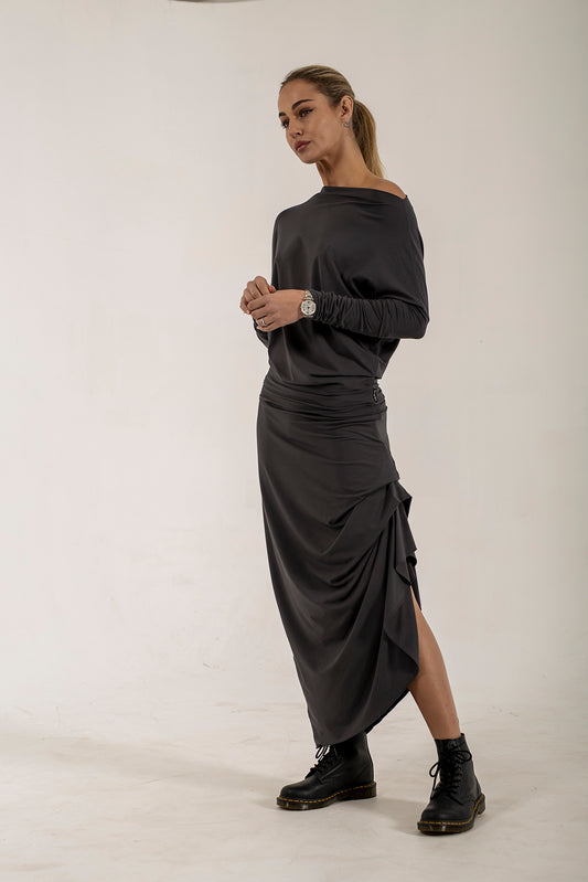 Harper Viscose Jersey Asymetrical Skirt (Lead)