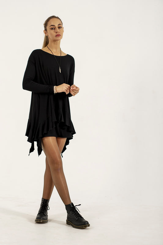 Monique Viscose Jersey Frill Hem Tunic (black)