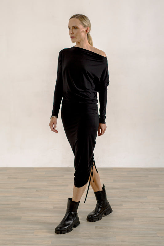 Shannon Viscose Jersey Drawstring Skirt (black)