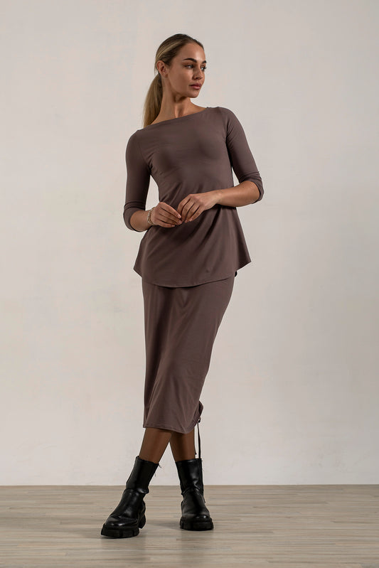 Shannon Viscose Jersey Drawstring Skirt (mink)