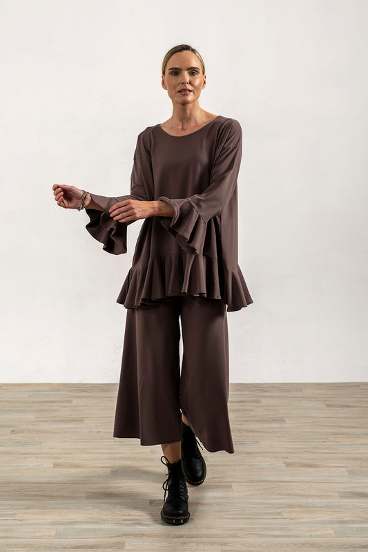 Blair Viscose Jersey Oversize Frill Hem Tunic (Mink)