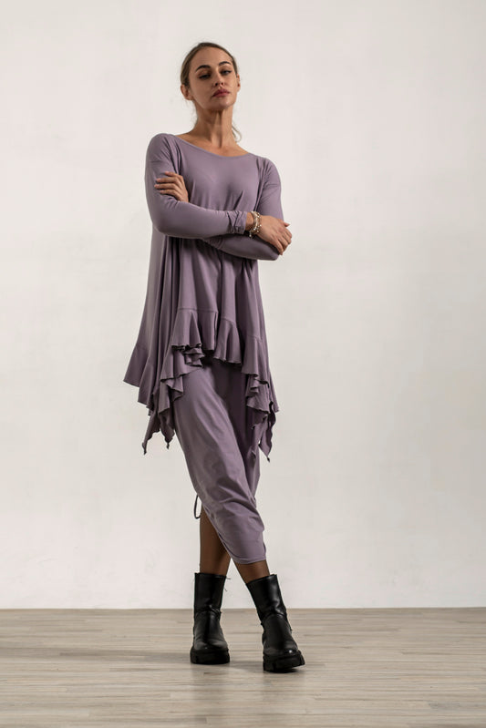 Monique Viscose Jersey Frill Hem Tunic (Silver Frost)