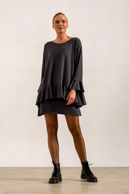 Blair Viscose Jersey Oversize Frill Hem Tunic (lead)
