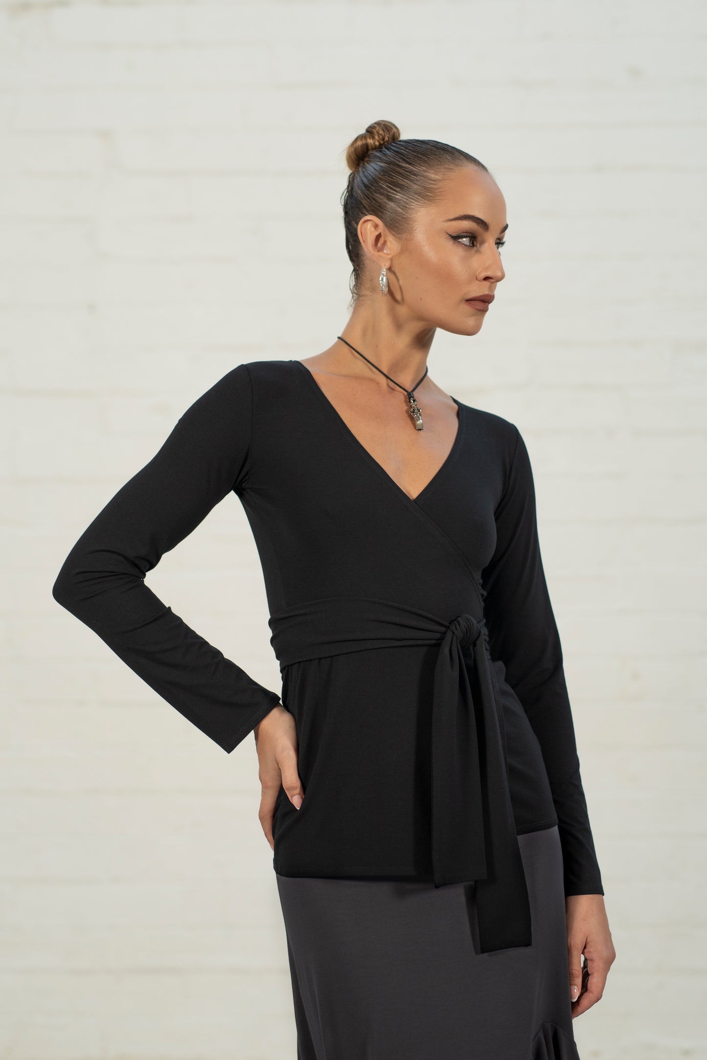 Black Morticia Wrap Top