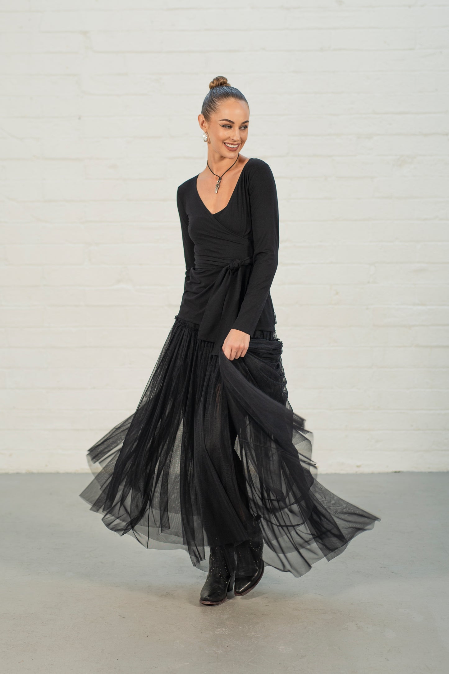 Black Morticia Wrap Top