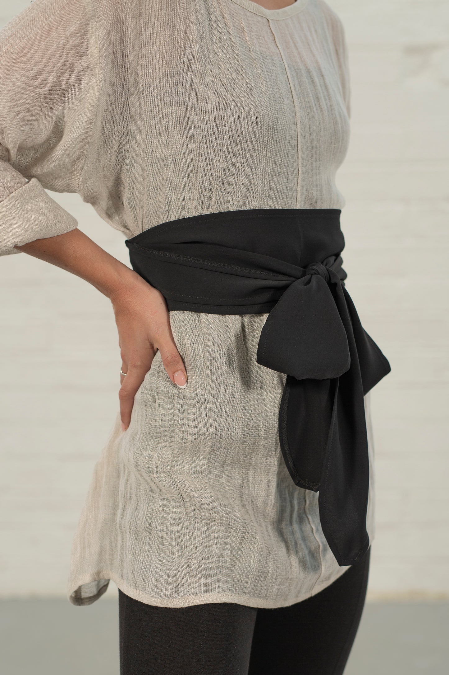 The Black Linen Sash Belt