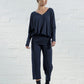 Navy Viscose Jersey Ellen Crop Palazzos (narrow)